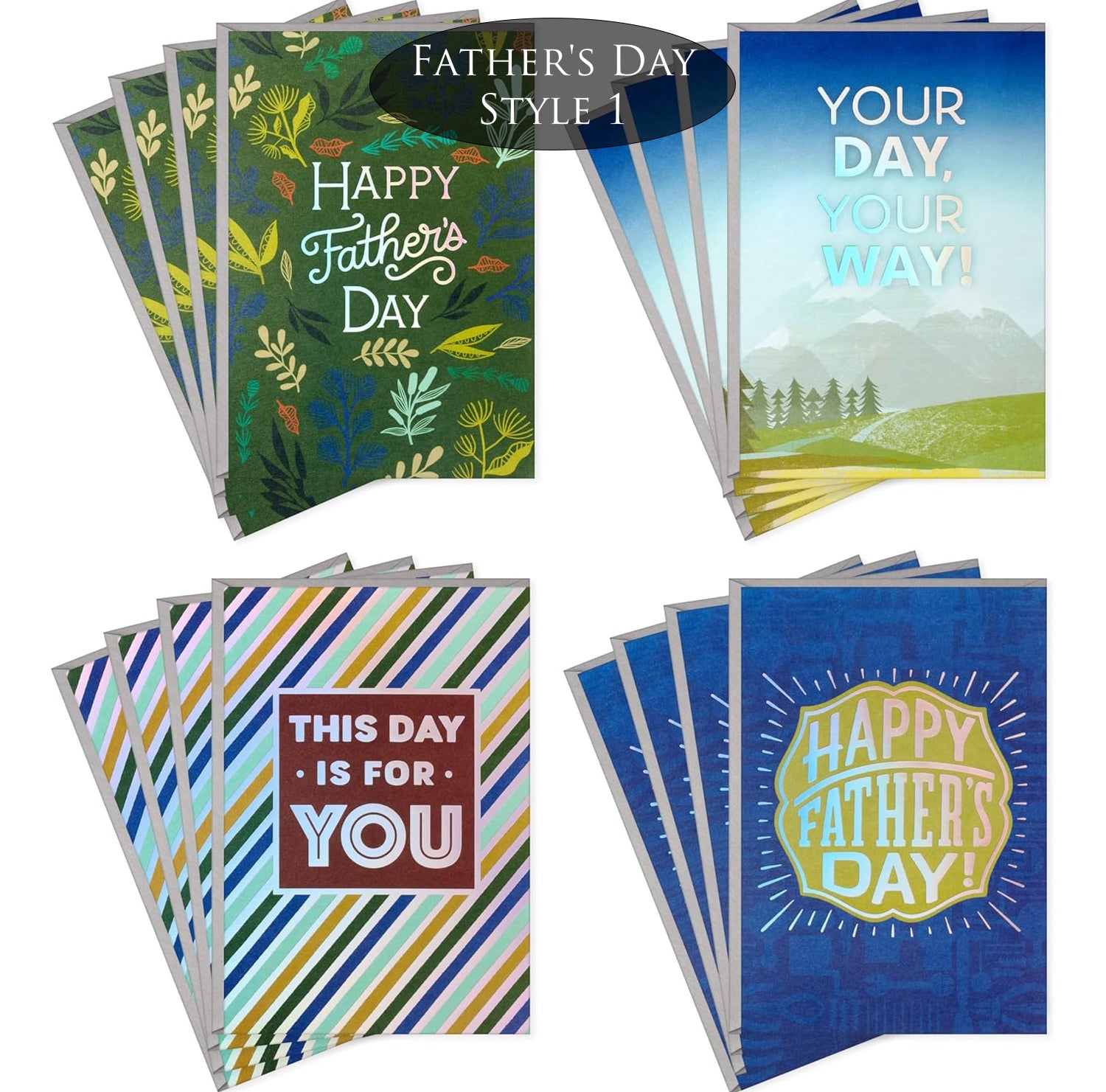 Collection of Father's Day greeting cards with various designs and text.