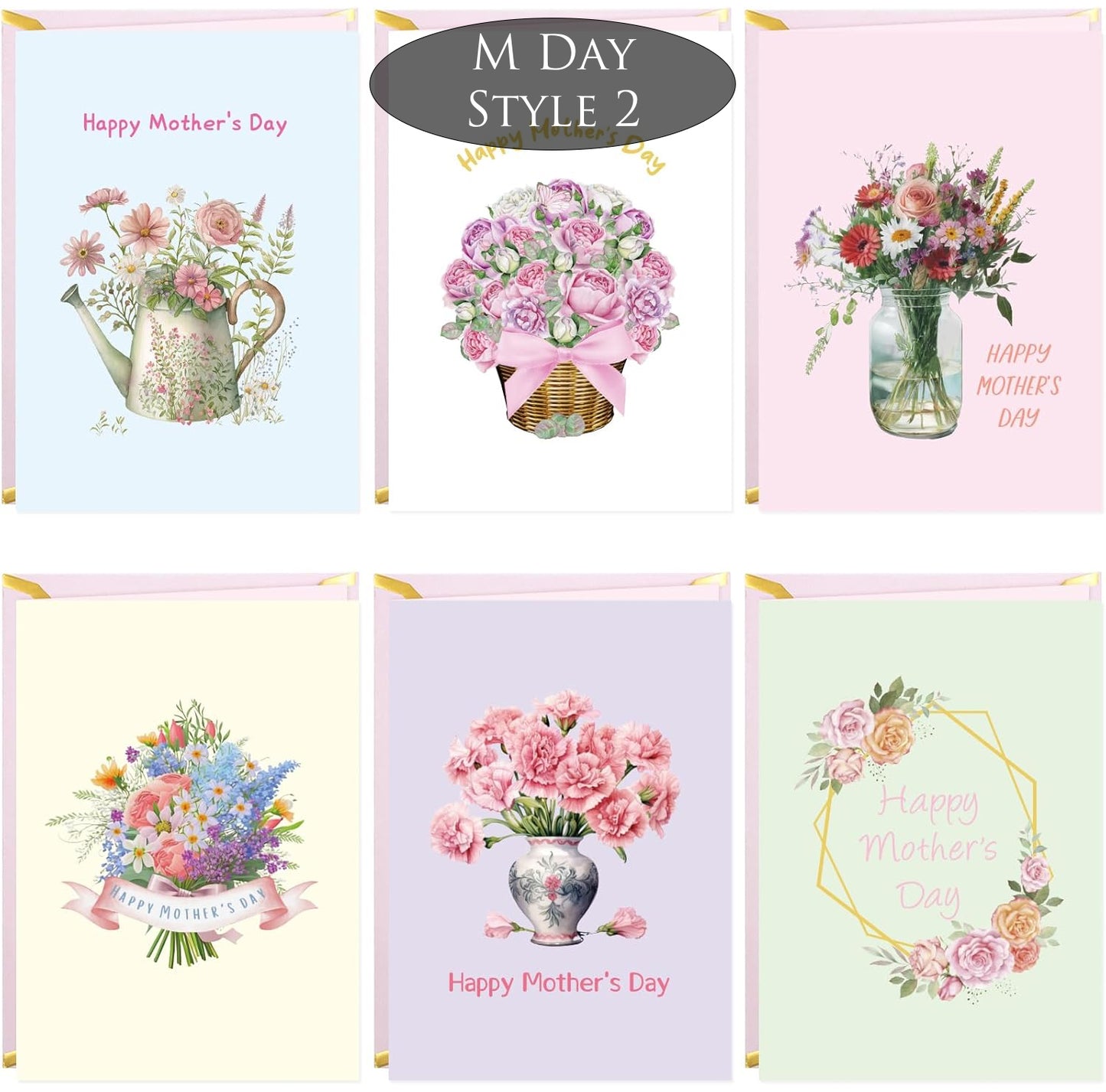 Collection of Mother's Day cards with floral designs and 'Happy Mother's Day' text.