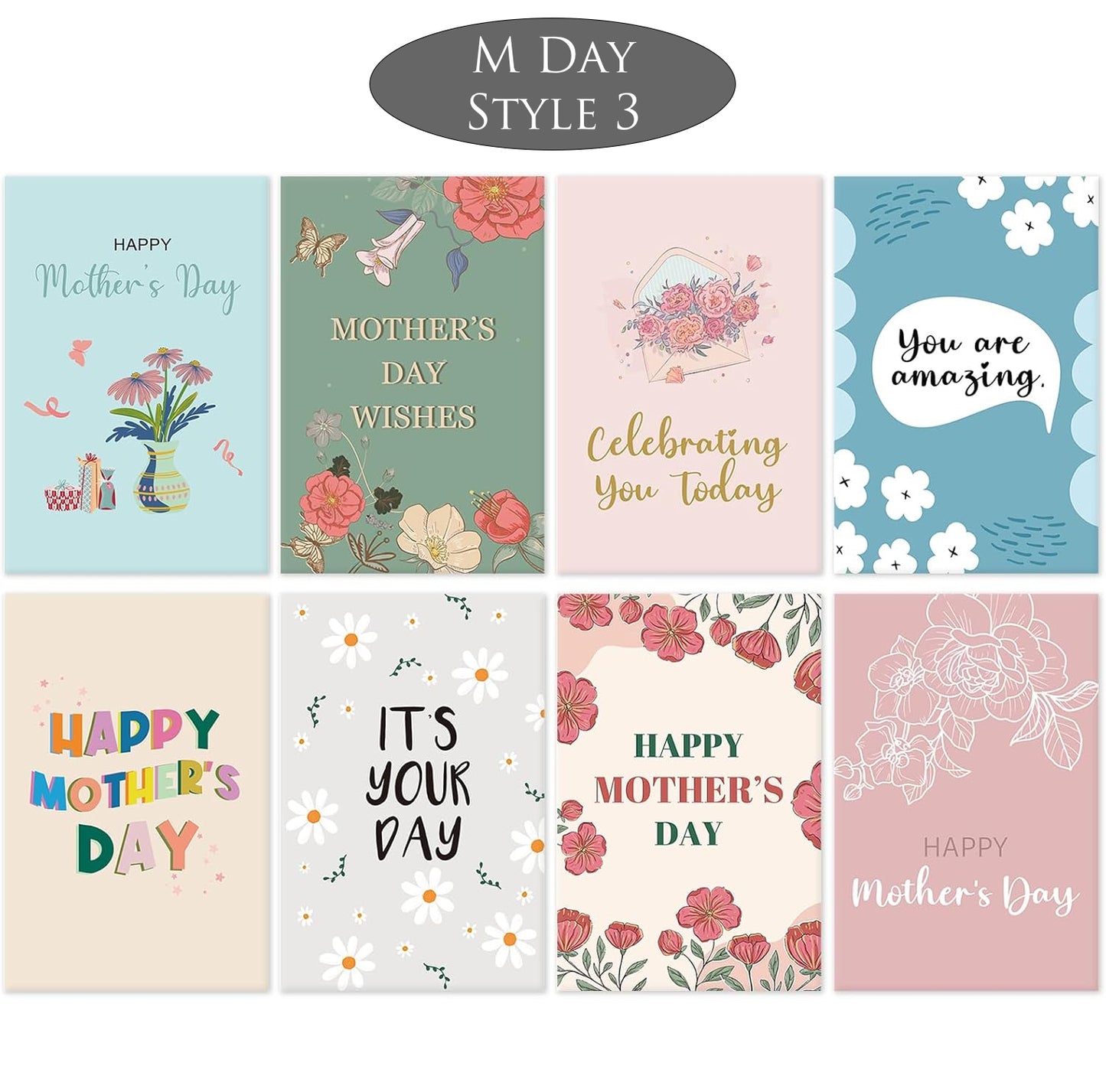 Collection of Mother's Day cards with various designs and messages.