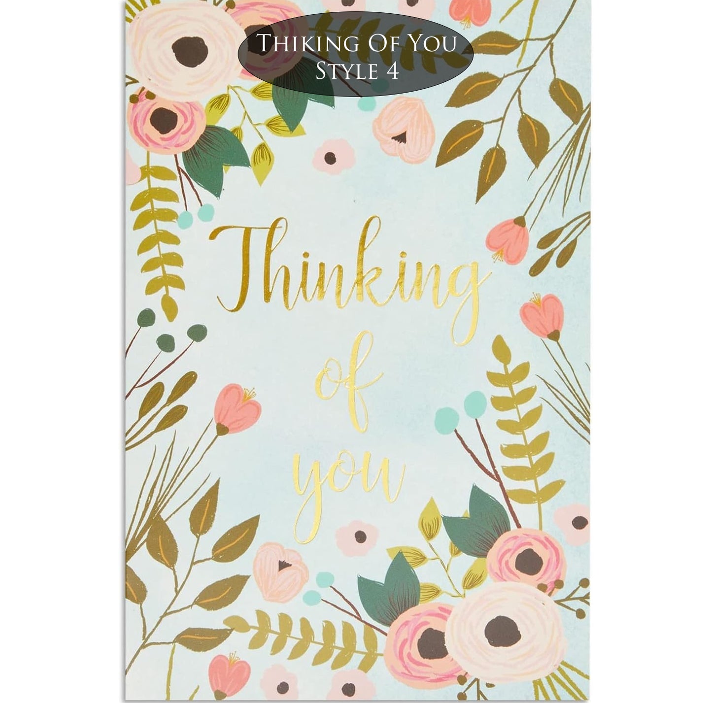 Floral notebook cover with 'Thinking of You' text on a light blue background