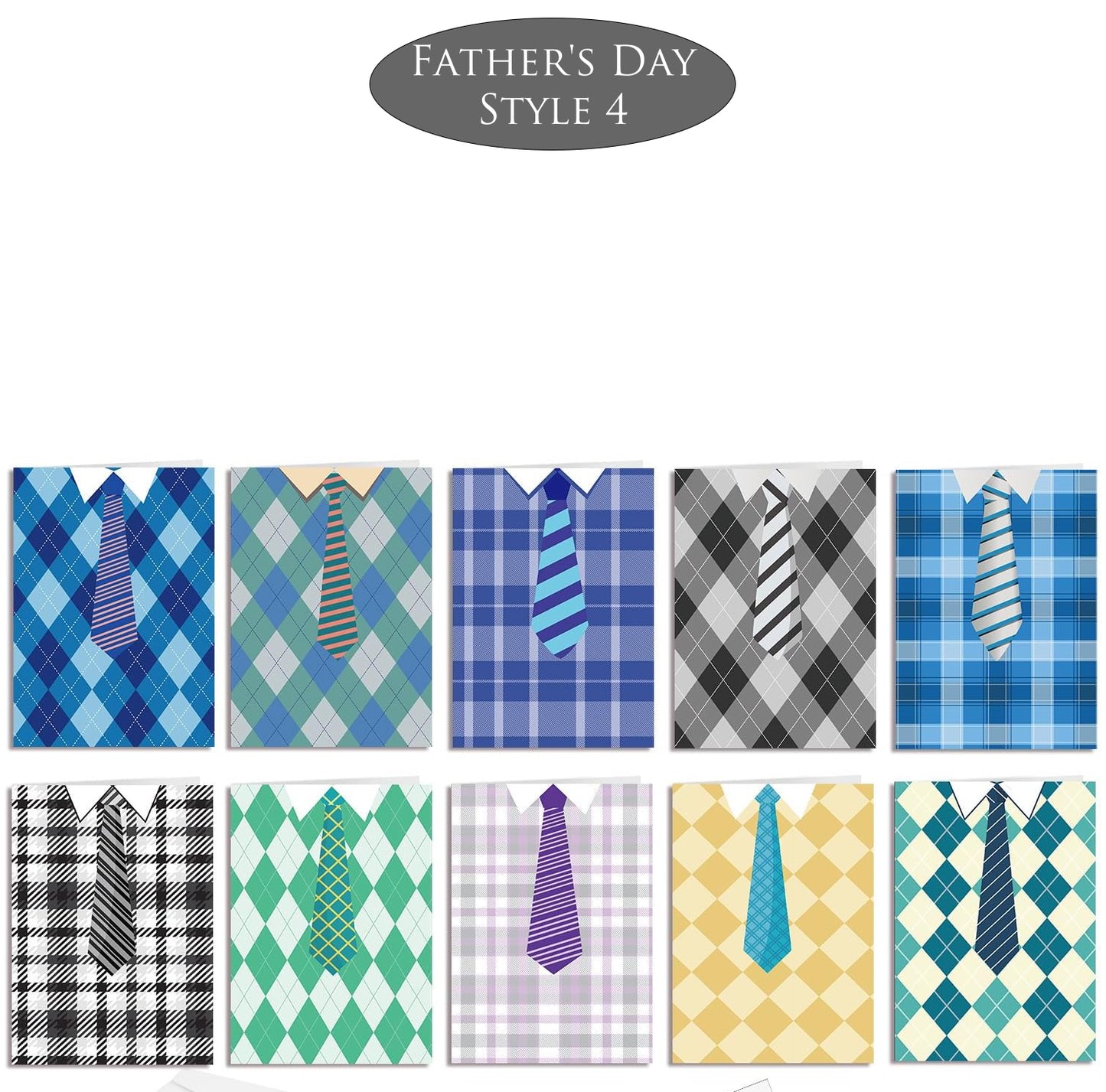 Collection of Father's Day cards with ties on plaid and checkered patterns.